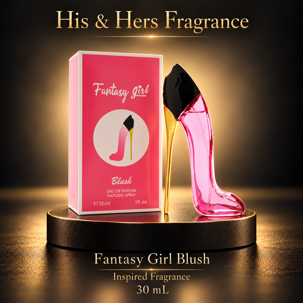 Fantasy Girl Blush — Inspired Fragrance — 30 mL — matching champagne studio image.