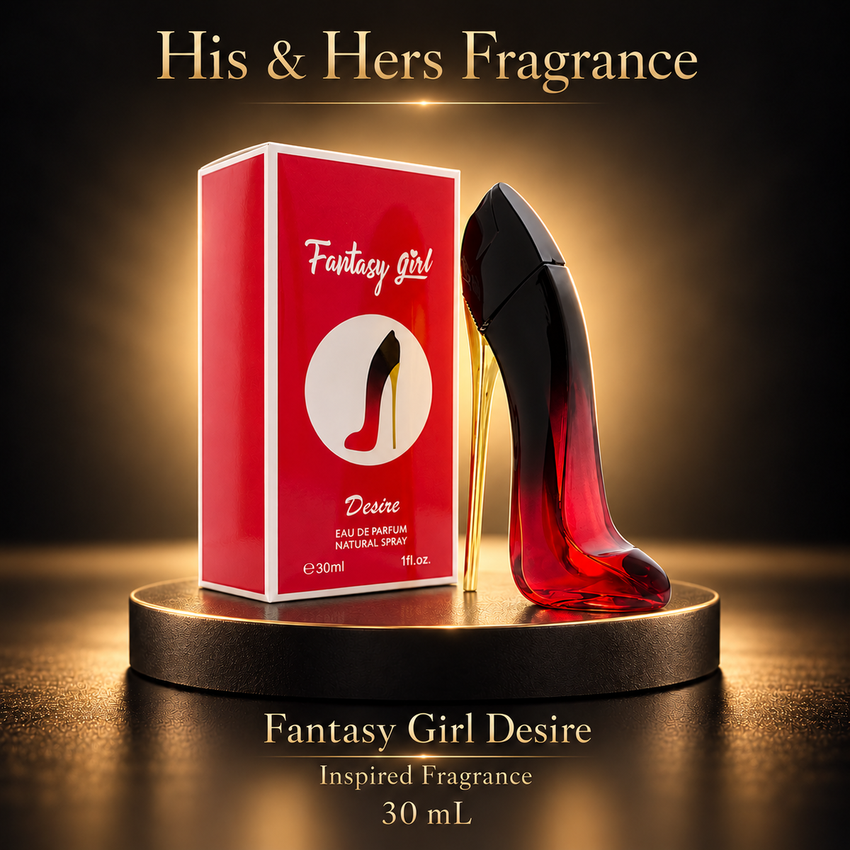 Fantasy Girl Desire — Inspired Fragrance — 30 mL — matching champagne studio image.