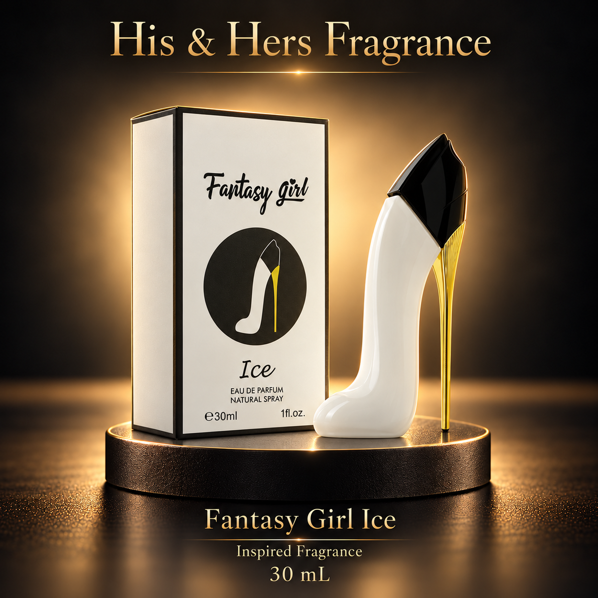Fantasy Girl Ice — Inspired Fragrance — 30 mL — matching champagne studio image.