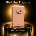GB Pour Femme 100 mL peach carton in the His & Hers Fragrance black and gold theme.